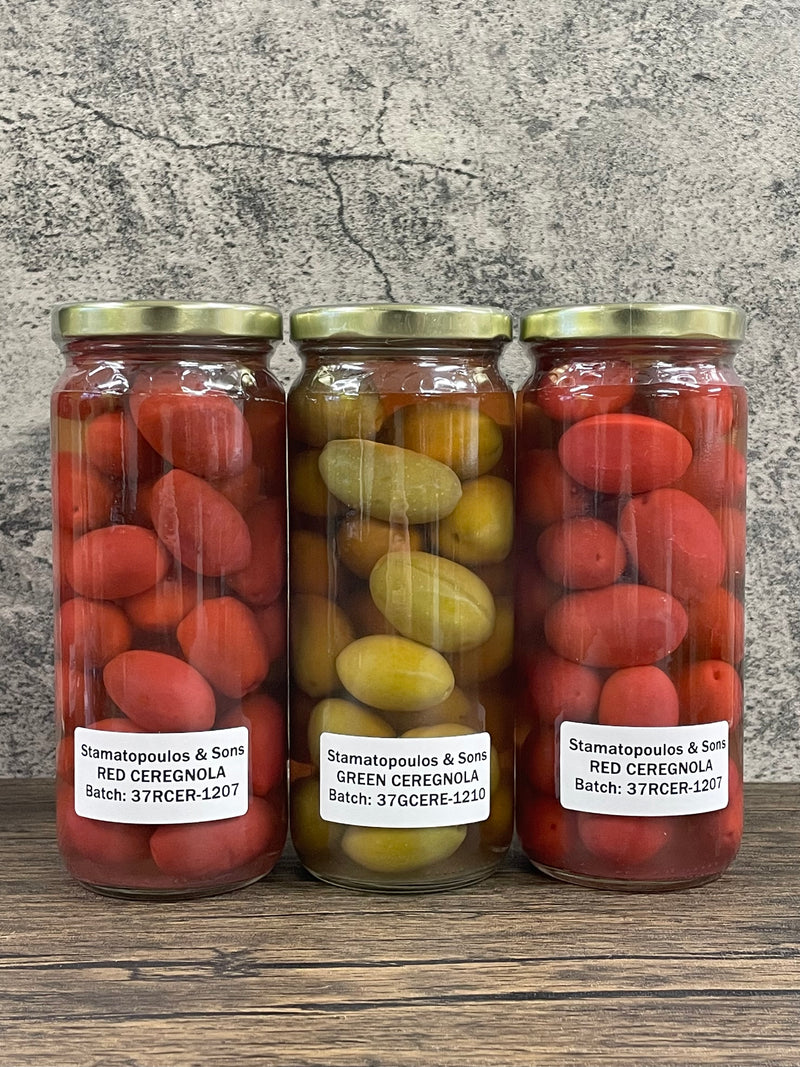 red cerignola and cerignola undyed olives for salads snacking and charcuterie boards that bring color to any dish